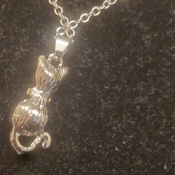 New Kitty Cat Charm Blue Crystal Silver Necklace. - Picture 9 of 14